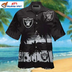 Raiders Hawaiian Shirt With Palm Trees And Silver Design