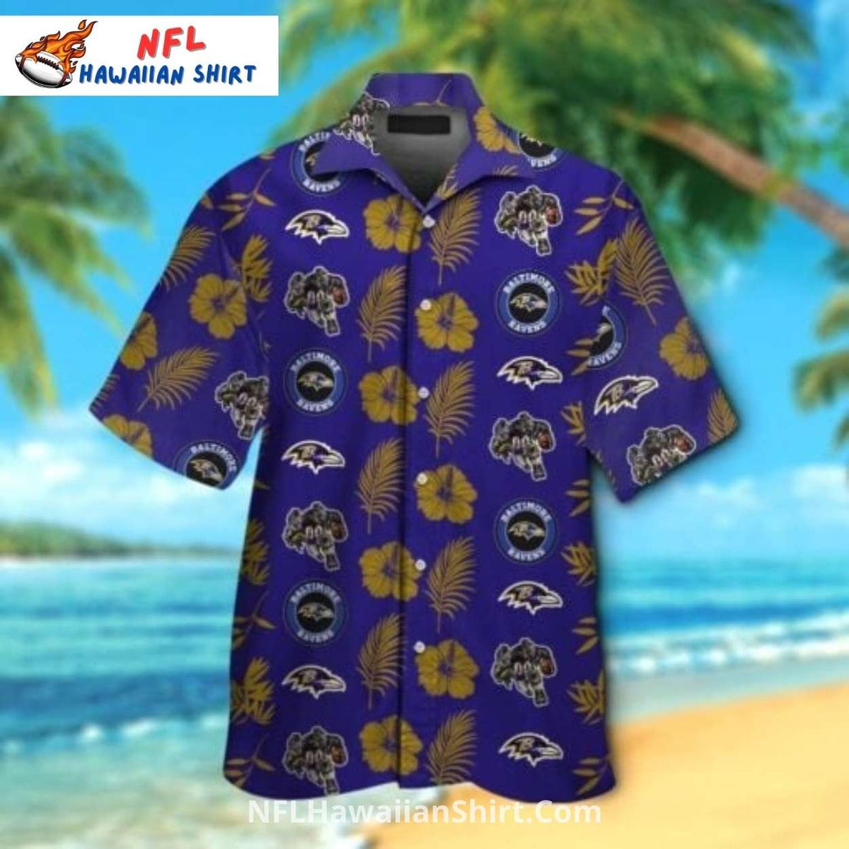 Ravens Hawaiian Shirt WZith Floral And Tropical Print
