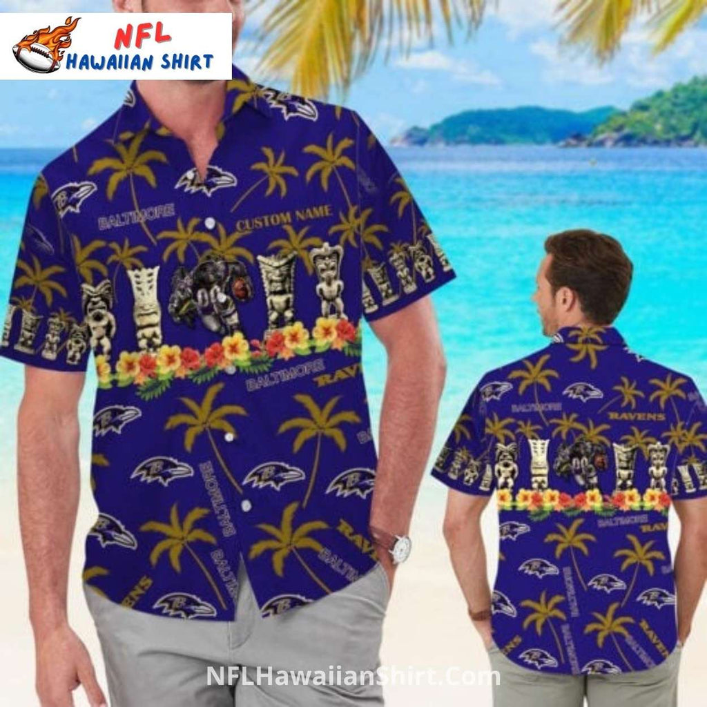 Ravens Hawaiian Shirt With Custom Name And Tiki Design
