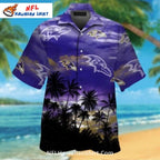 Ravens Hawaiian Shirt With Purple Sky And Palm Trees