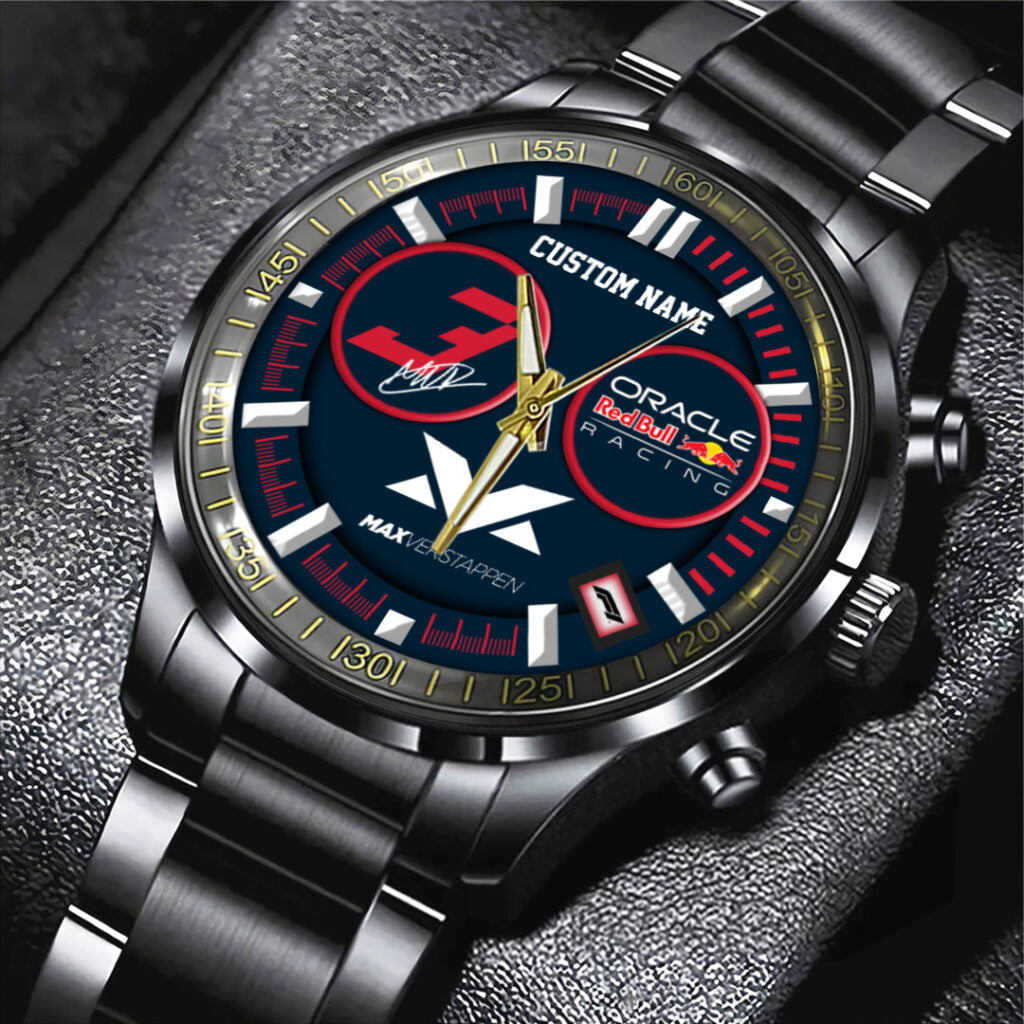 Personalized Red Bull Racing x Max Verstappen Black Stainless Steel Watch - TANTN21372