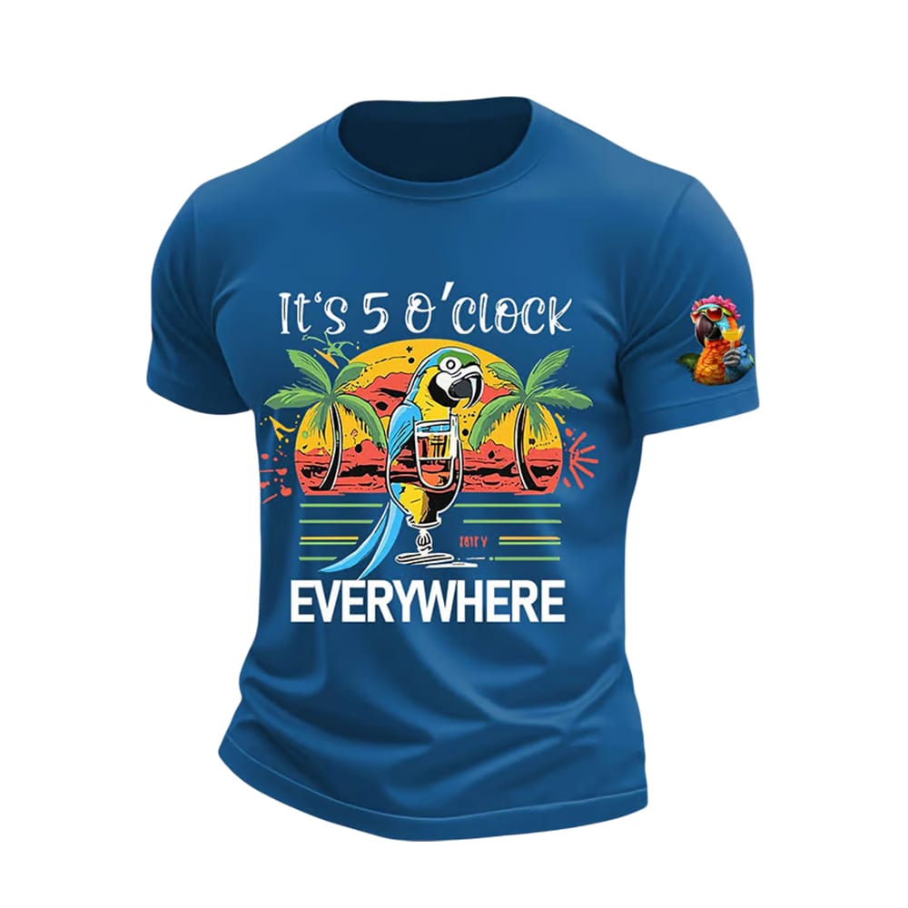 Retro It’s 5 O’clock Everywhre Hawaiian Print T-Shirt