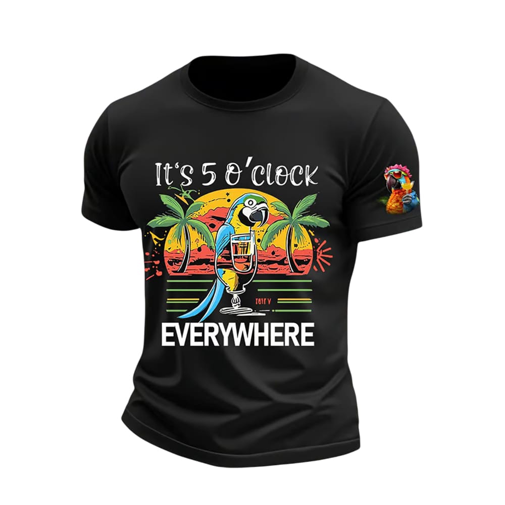 Retro It’s 5 O’clock Everywhre Hawaiian Print T-Shirt