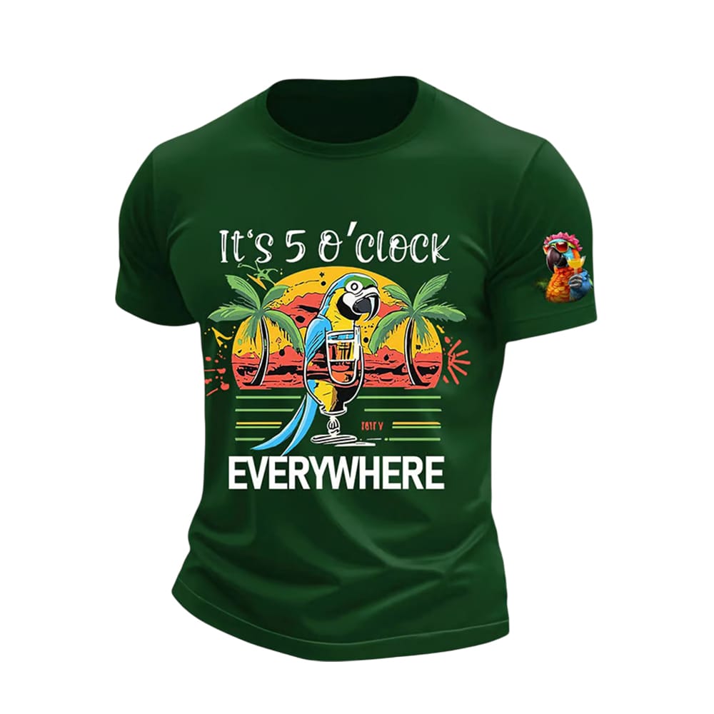 Retro It’s 5 O’clock Everywhre Hawaiian Print T-Shirt