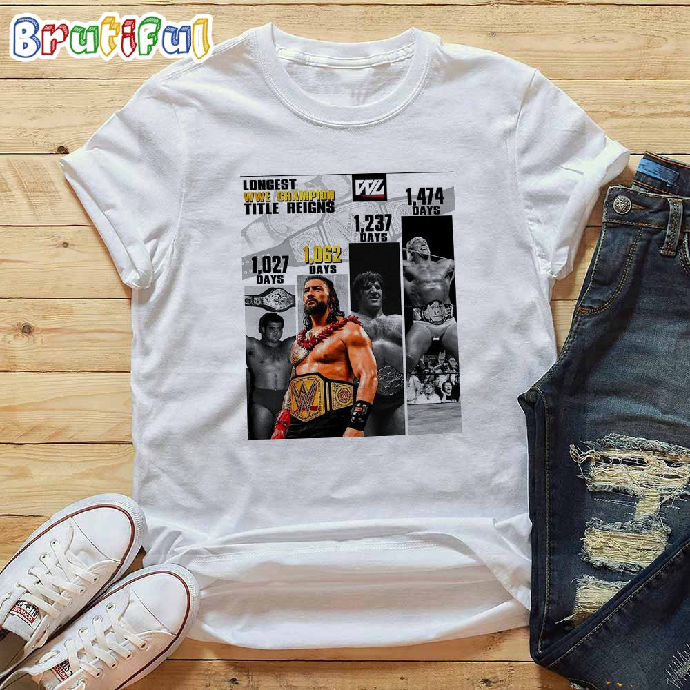 Roman Reigns Top 3 Longest WWE Champion Title T-Shirt