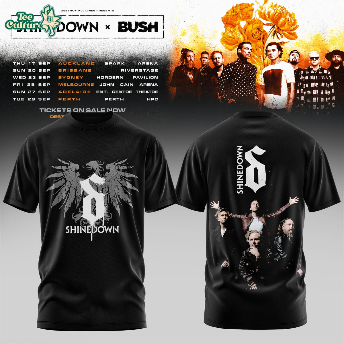 SHINEDOWN × BUSH Australia Tour Collection Tshirt 2026 V2
