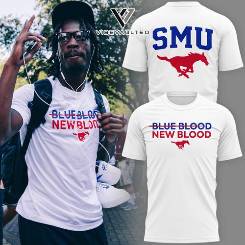 SMU Mustangs Football BLUE BLOOD NEW BLOOD Graphic Tee Shirt