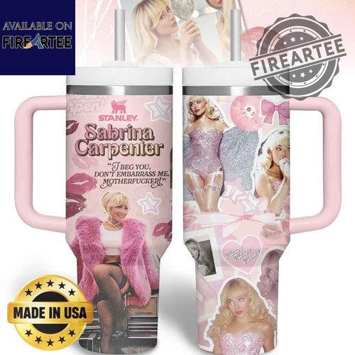 Sabrina Carpenter Stanley Tumbler 40Oz Pink Photo Collage Design With Handle