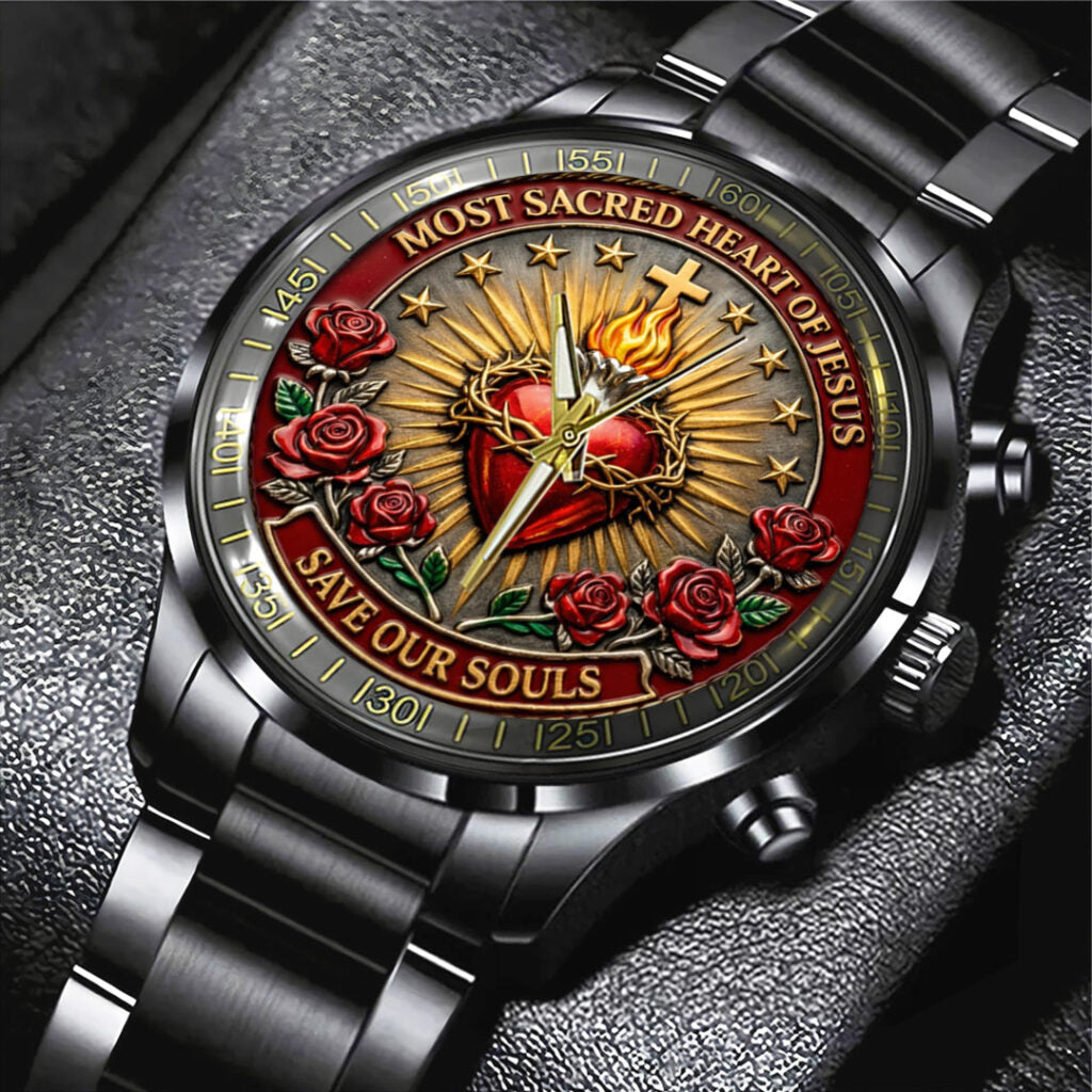 Sacred Heart of Jesus Black Stainless Steel Watch - TANTN21227