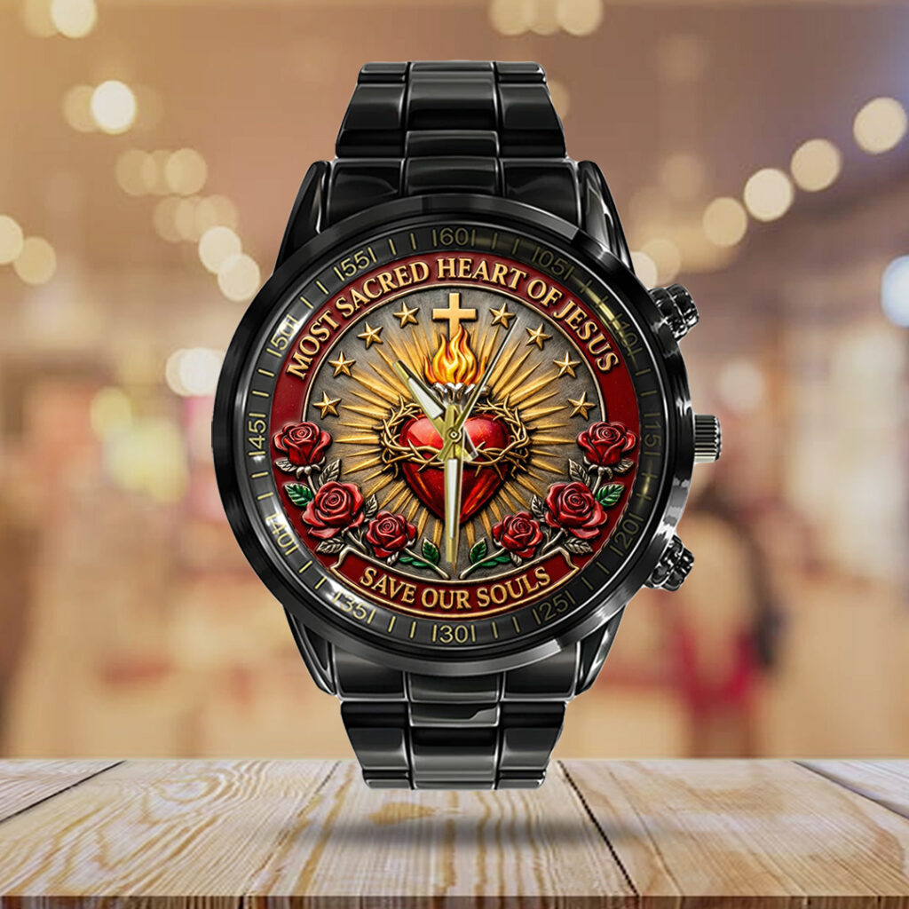 Sacred Heart of Jesus Black Stainless Steel Watch - TANTN21227