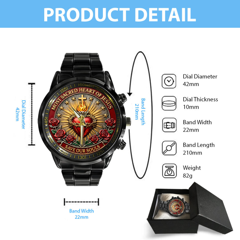 Sacred Heart of Jesus Black Stainless Steel Watch - TANTN21227