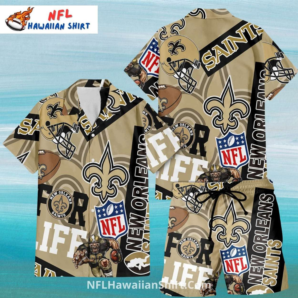 Saints Aloha Shirt And Shorts NFL Football Collage Design