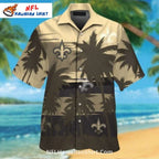 Saints Aloha Shirt Bold Palm Tree And Stripes Gold Design