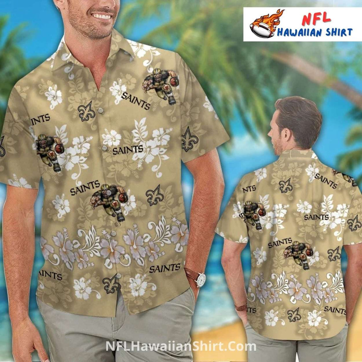 Saints Aloha Shirt Floral Pattern With Football Graphics