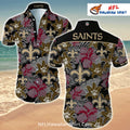 Saints Aloha Shirt Hibiscus Flower And Fleur-de-lis Print