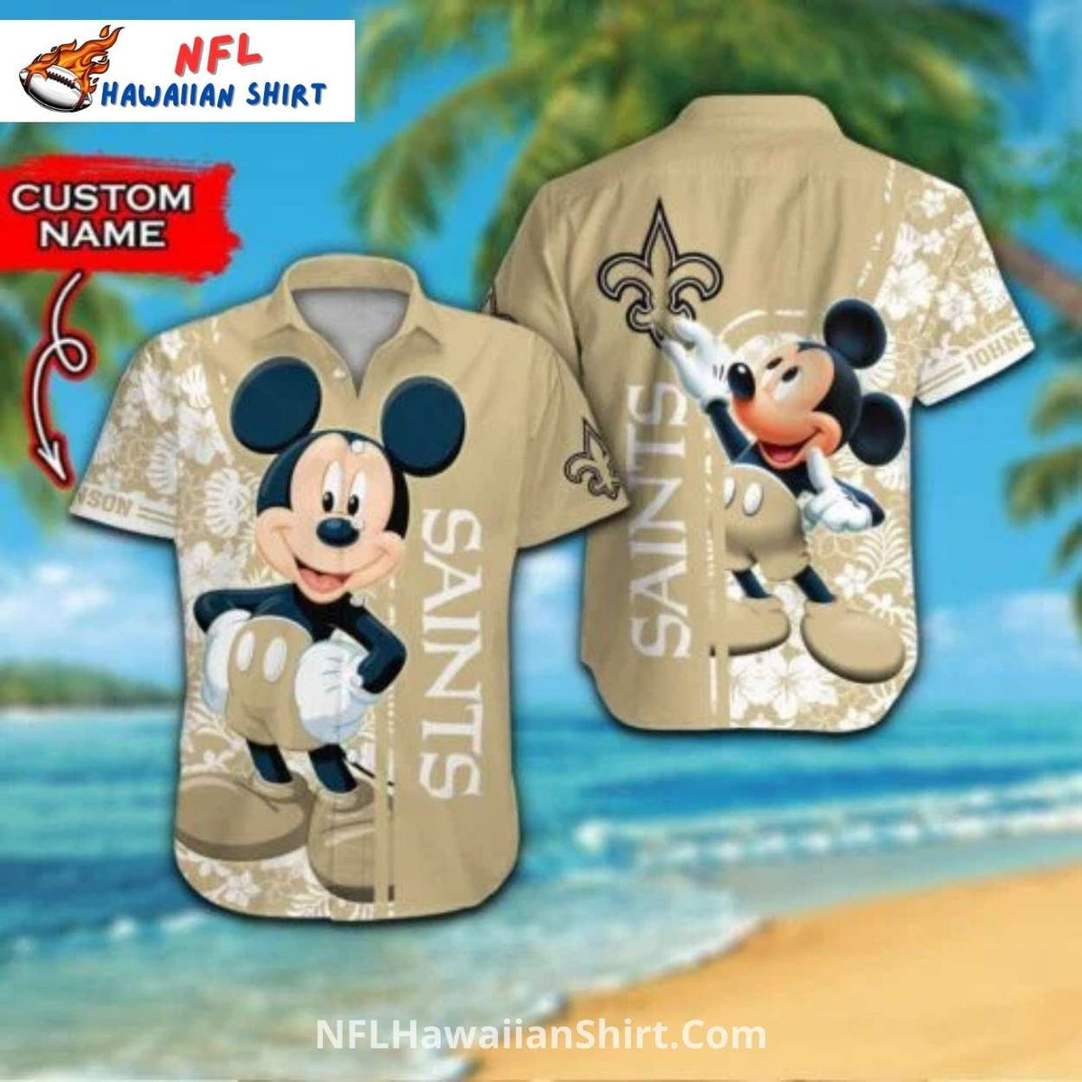 Saints Aloha Shirt Mickey Mouse Custom Name Tropical