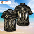 Saints Aloha Shirt Surfboard Beach Theme Black And Gold