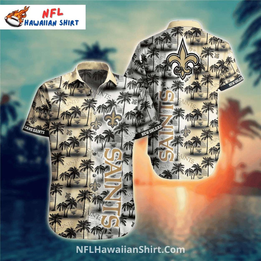 Saints Aloha Shirt Tropical Palm Tree And Sunset Pattern