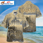 Saints Aloha Shirt Vintage Palm Tree And Fleur-de-lis Print