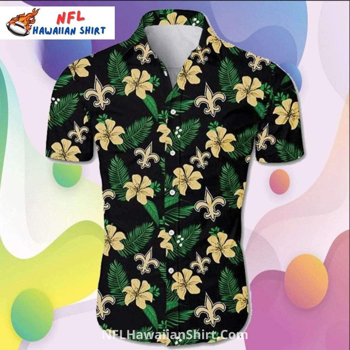 Saints Hawaiian Shirt Tropical Hibiscus And Leaf Pattern