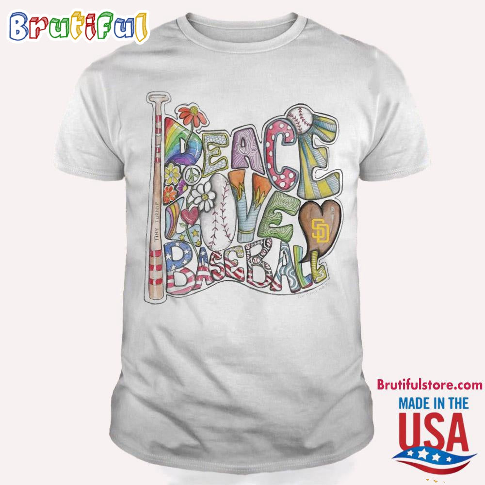San Diego Padres Tiny Peace Love Baseball Raglan 2024 T Shirt