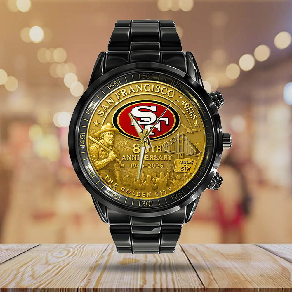 San Francisco 49ers 2026 Anniversary Black Stainless Steel Watch - TANTN16989