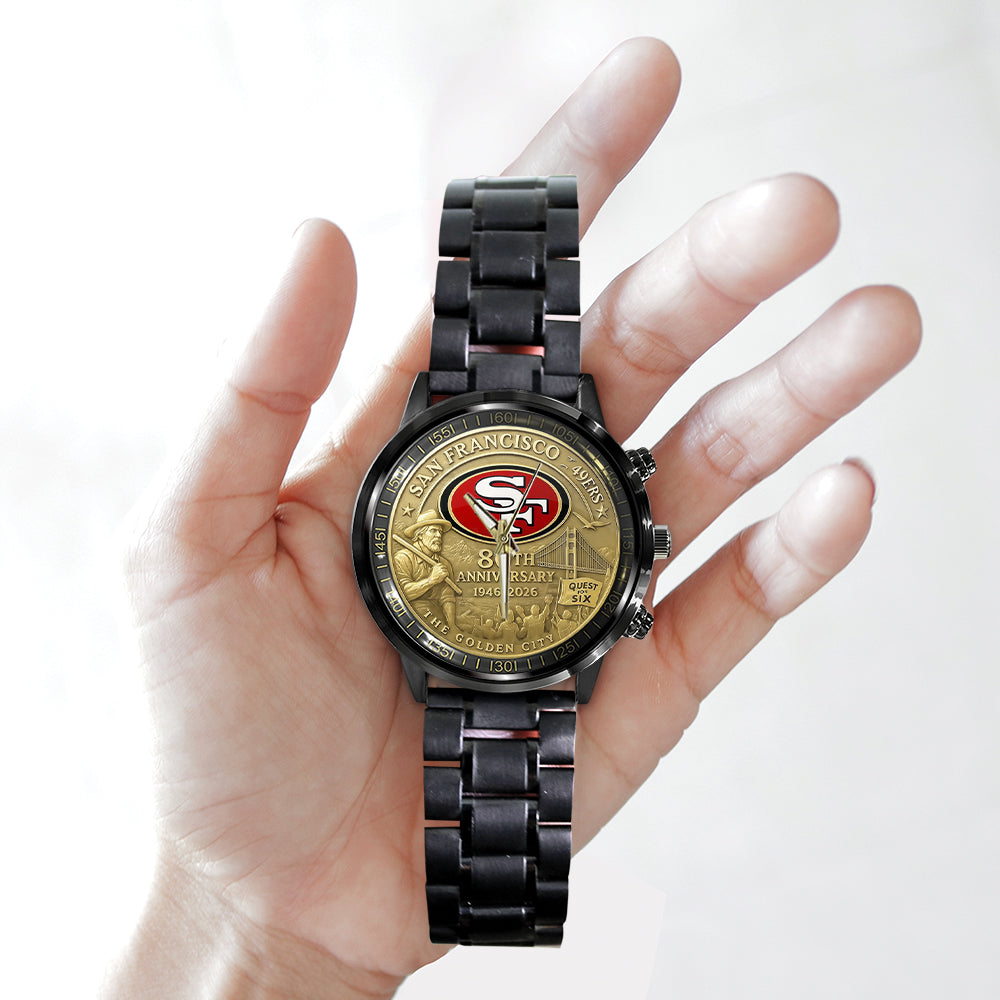 San Francisco 49ers 2026 Anniversary Black Stainless Steel Watch - TANTN16989