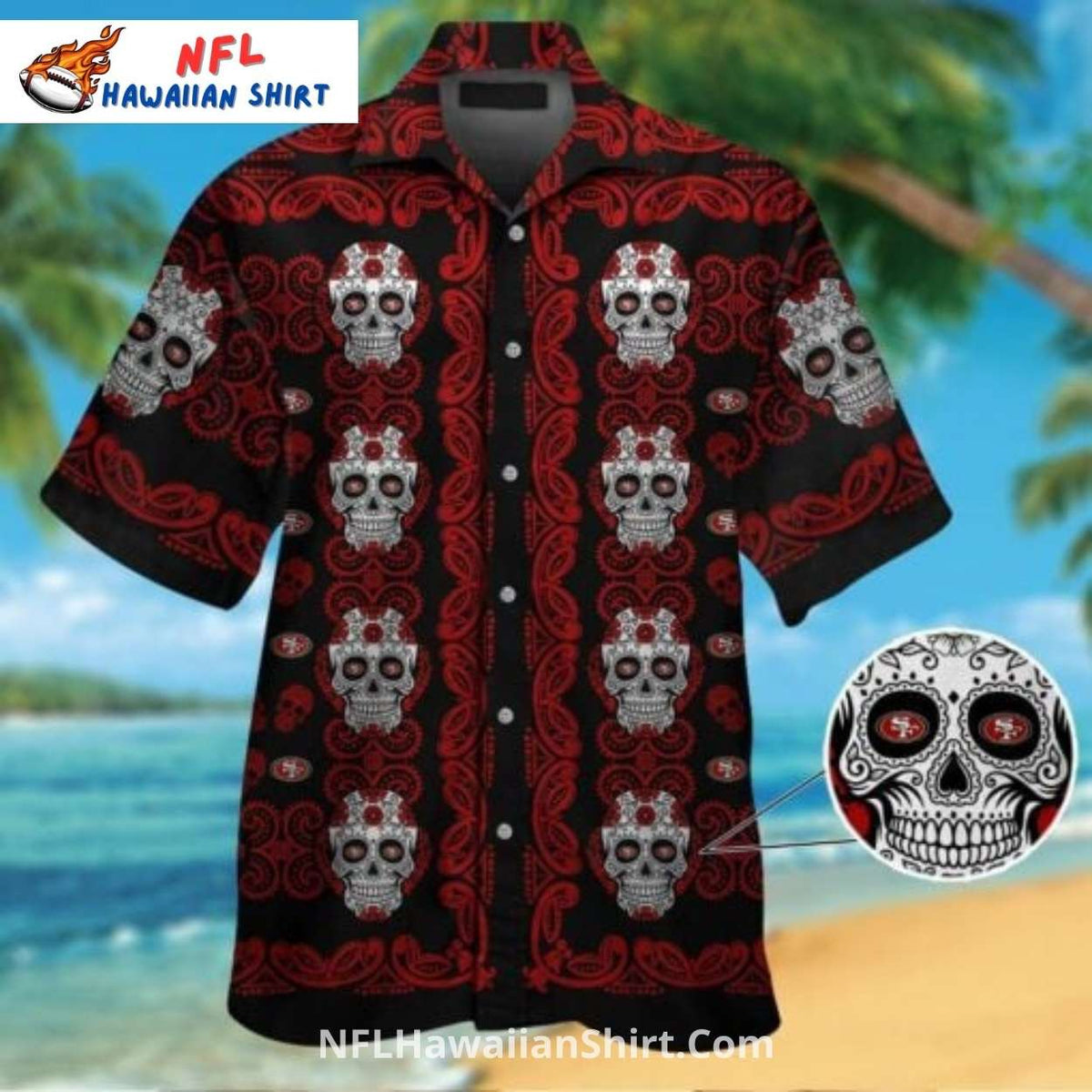 San Francisco 49ers Aloha Shirt Black And Red Skull Pattern