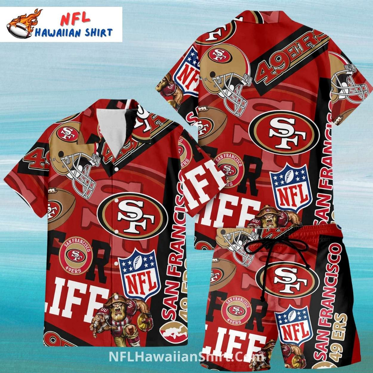 San Francisco 49ers Aloha Shirt Bold Football Graphics