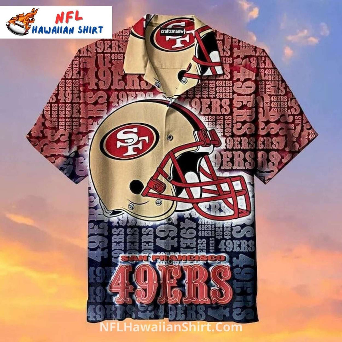 San Francisco 49ers Aloha Shirt Gold And Red Helmet Print