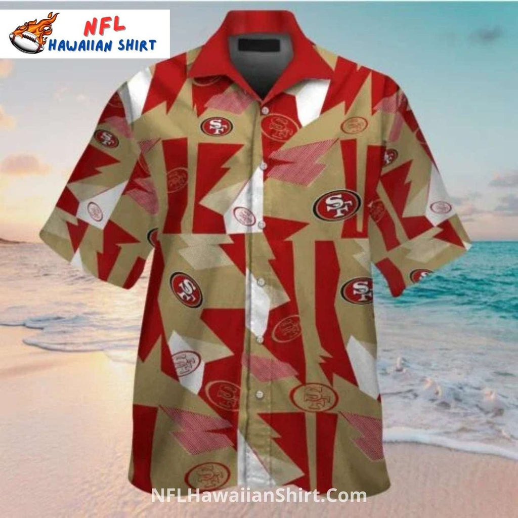 San Francisco 49ers Aloha Shirt Red And Gold Abstract Design