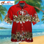 San Francisco 49ers Aloha Shirt Red With Gold Floral Accents