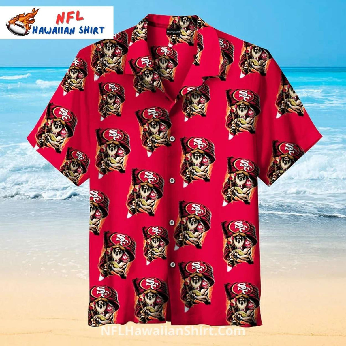 San Francisco 49ers Aloha Shirt Red With Pirate Theme