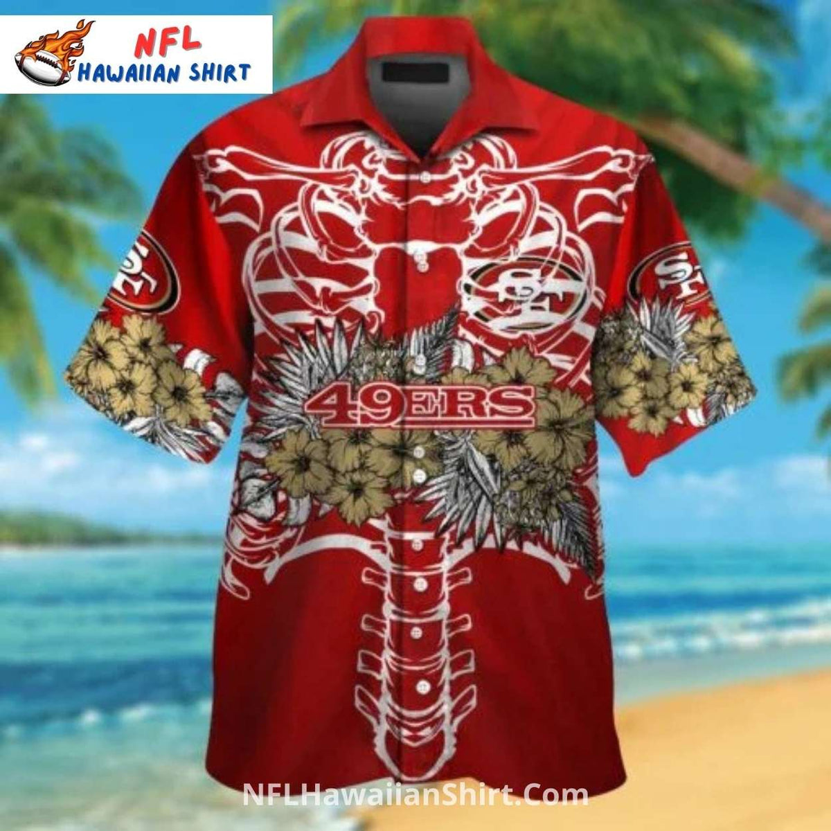 San Francisco 49ers Aloha Shirt Skeleton And Floral Theme