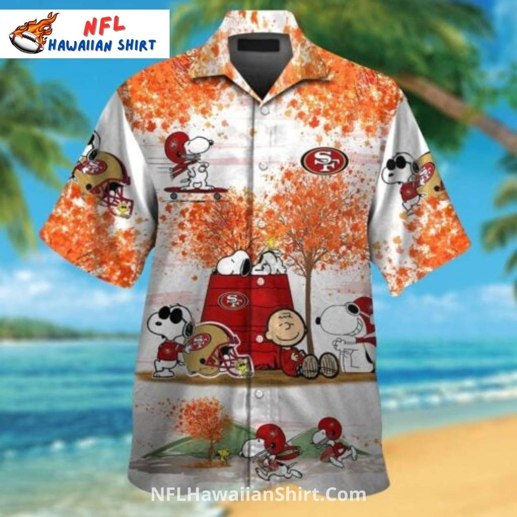 San Francisco 49ers Aloha Shirt Snoopy Football Autumn Scene