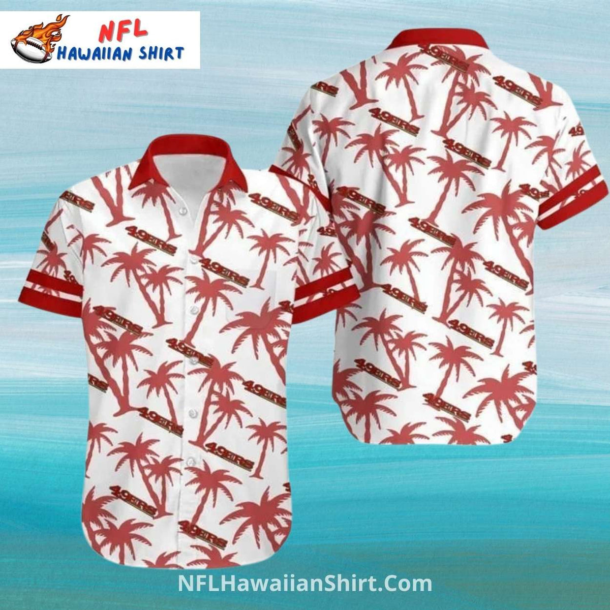 San Francisco 49ers Aloha Shirt White And Red Palm Tree Print