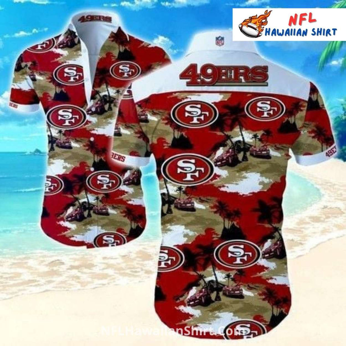 San Francisco 49ers Beach Camo Palm Tree Aloha Shirt