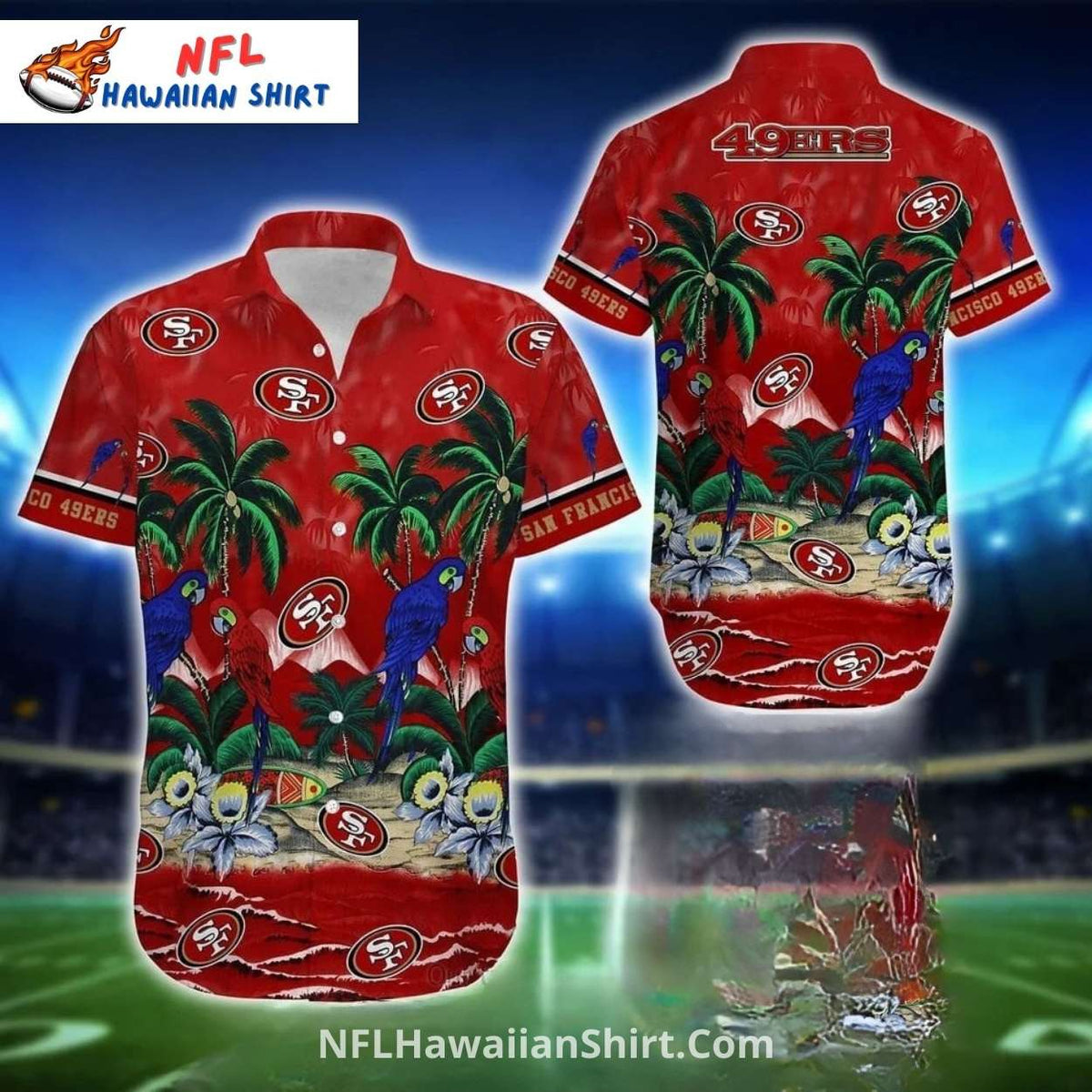 San Francisco 49ers Beach Parrot Palm Tree Hawaiian Shirt
