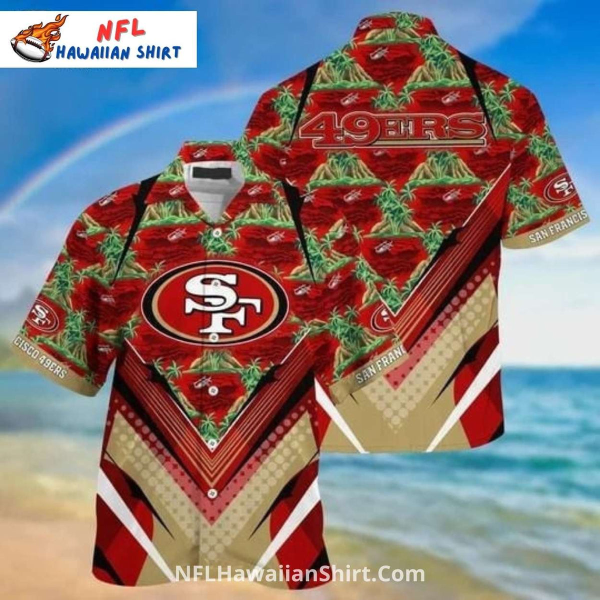 San Francisco 49ers Tribal Pattern Gold Red Hawaiian Shirt