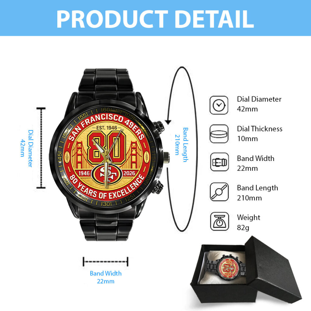 San Francisco 49ers 80th Anniversary 2026 Black Stainless Steel Watch - TANTN21317