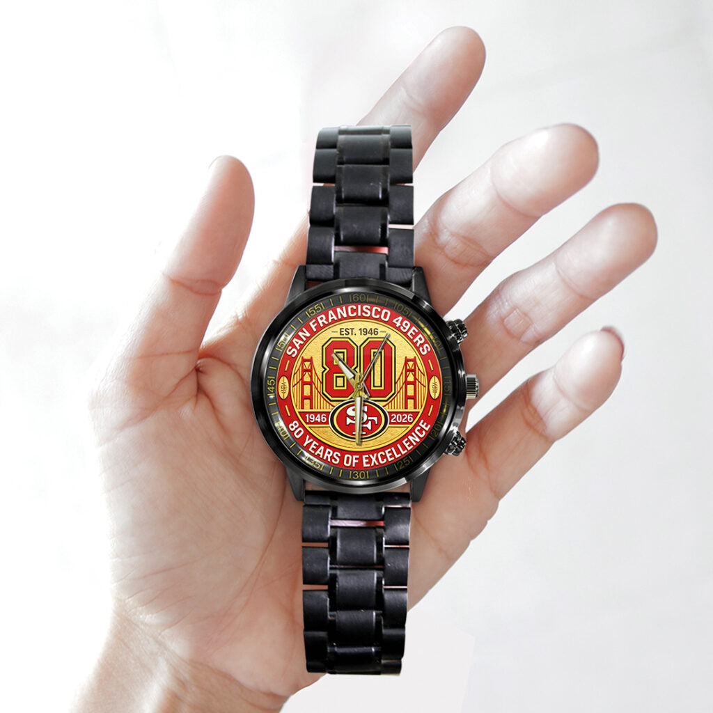 San Francisco 49ers 80th Anniversary 2026 Black Stainless Steel Watch - TANTN21317