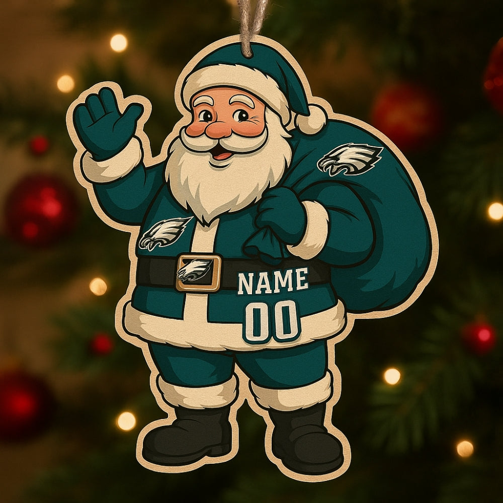 Santa Claus Philadelphia Eagles Personalized Christmas Ornament