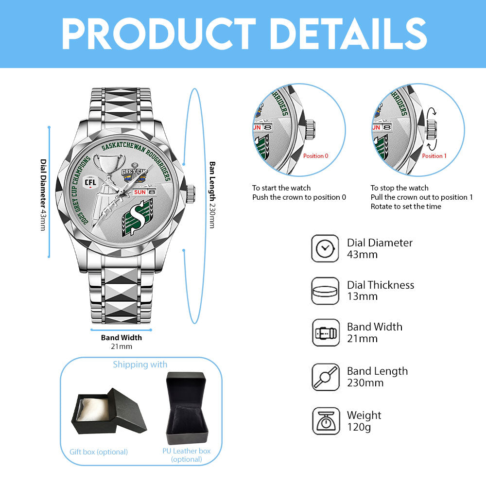 Saskatchewan Roughriders 2025 Grey Cup Champions Alloy Luxury Quartz Watch - MAITM13848