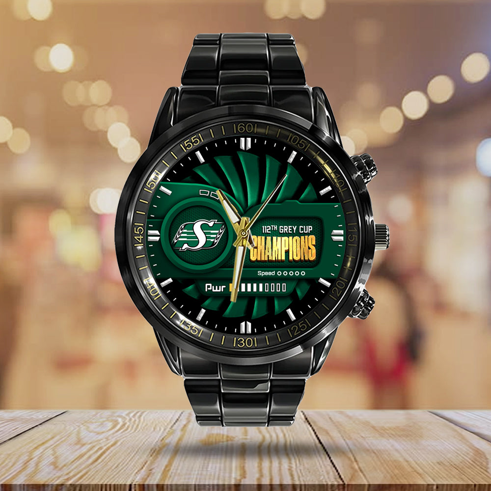 Saskatchewan Roughriders 2025 Grey Cup Champions Black Stainless Steel Watch - MAITM13908
