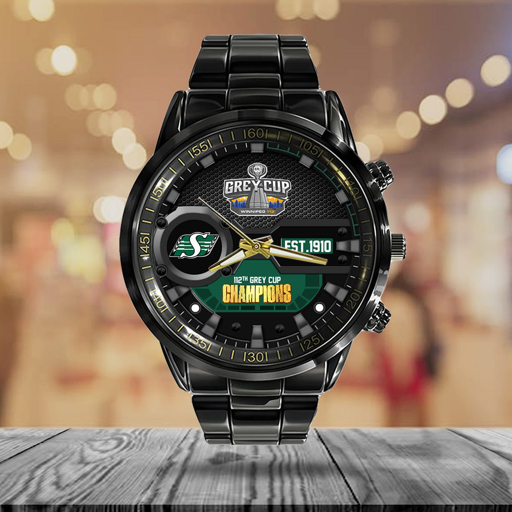 Saskatchewan Roughriders 2025 Grey Cup Champions Black Stainless Steel Watch - MAITM13913