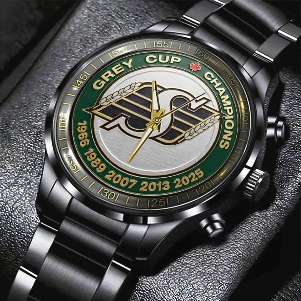 Saskatchewan Roughriders 2025 Grey Cup Champions Black Stainless Steel Watch - TANTN18923