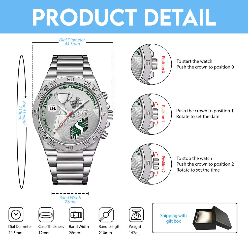 Saskatchewan Roughriders 2025 Grey Cup Champions Gentleman Stainless Steel Watch - MAITM13925