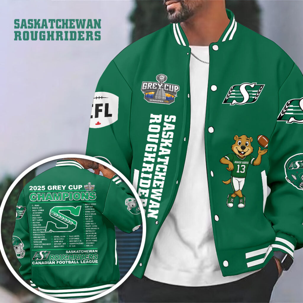 Saskatchewan Roughriders 2025 Grey Cup Champions Varsity Jacket – HOATT14863