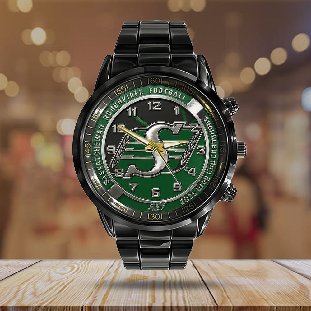 Saskatchewan Roughriders 2025 Grey Cup Champions  Black Stainless Steel Watch - TMTHU2262