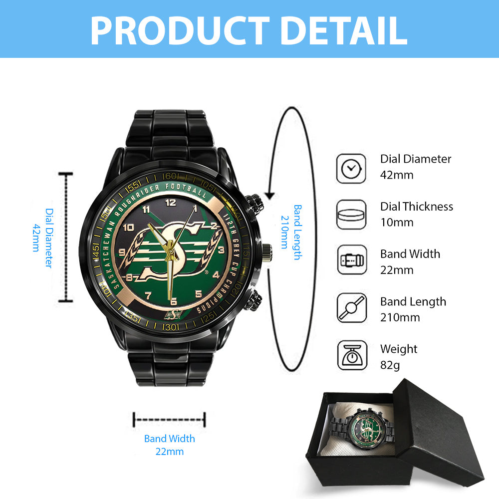 Saskatchewan Roughriders 2025 Grey Cup Champions Black Stainless Steel Watch - TANTN18921